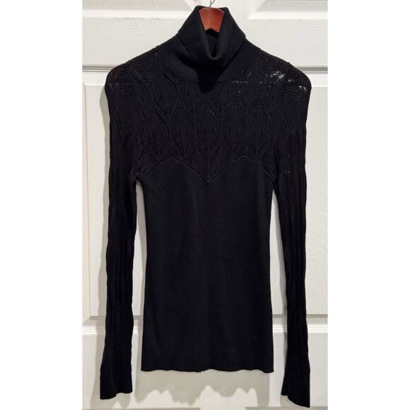 Venus Women’s Black Lace Cutout Turtle Neck Long Sleeve Sweater Size Large - Picture 1 of 5
